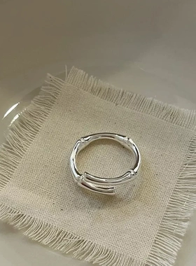 树枝竹节戒指女食指S925纯银轻奢高级感小众设计开口可调节冷淡风