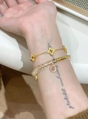 S925纯银新中式事事顺心白水晶盘缠龙心手链滴流水沫玉算盘珠手串