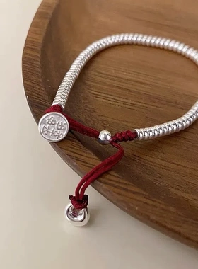 平安喜乐转运珠s925纯银手链女重工小众红绳手环ins风百搭手串