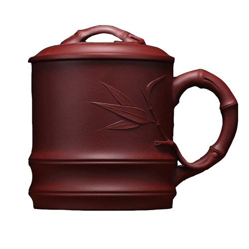 正品宜兴紫砂杯 紫砂茶杯带盖水杯竹节杯 全手工紫砂竹叶精品盖杯 - 图3