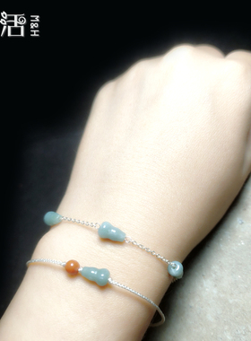 玉葫芦南红玛瑙手绳 满天星纯银手链 夏日小清新手工编织手绳脚绳