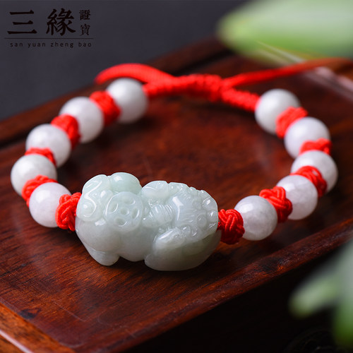 貔貅手链男士翡翠玉石手串女款本命年转运珠皮丘红绳手工编织礼物 - 图3