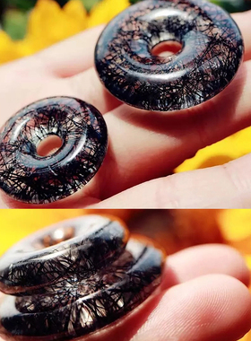 天然黑发晶平安扣挂坠情侣礼物