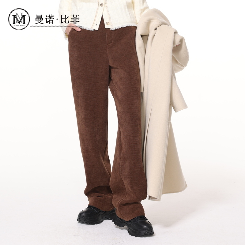 【商场同款】曼诺比菲冬季复古显瘦阔腿直筒裤长裤女 - 图0