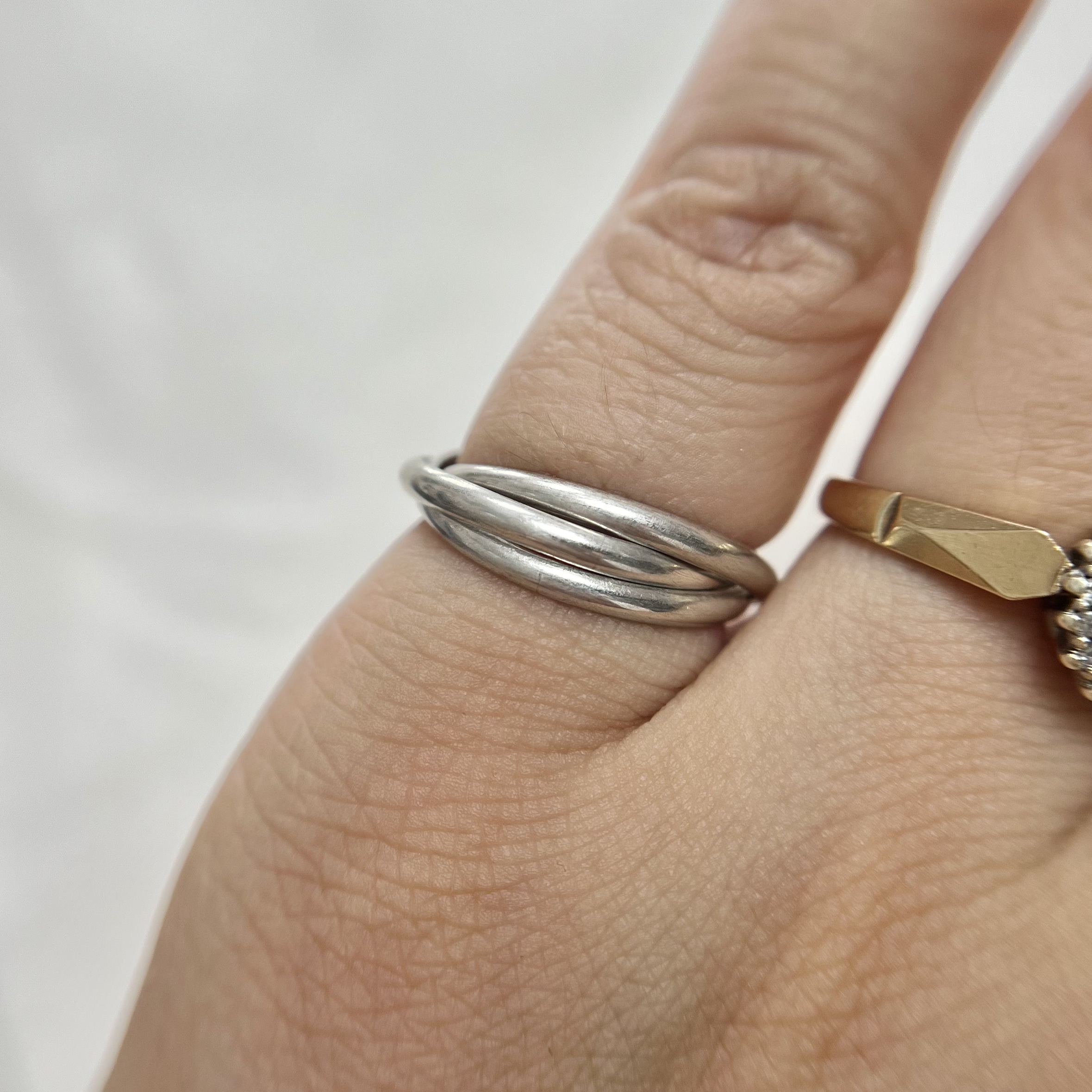 Medieval classic three-ring sterling silver ring tail ring