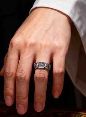 道家纯银925紫薇讳戒指平安朱砂