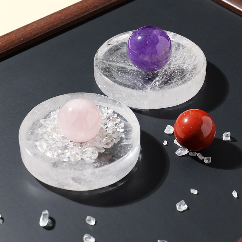 天然白水晶片原石摆件圆形底盘茶杯垫片状石头小号底座底托烟灰缸,淘宝优惠券,粉丝福利购,淘宝优惠卷