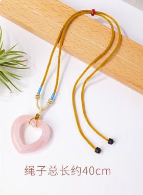 天然粉水晶爱心吊坠镂空项链