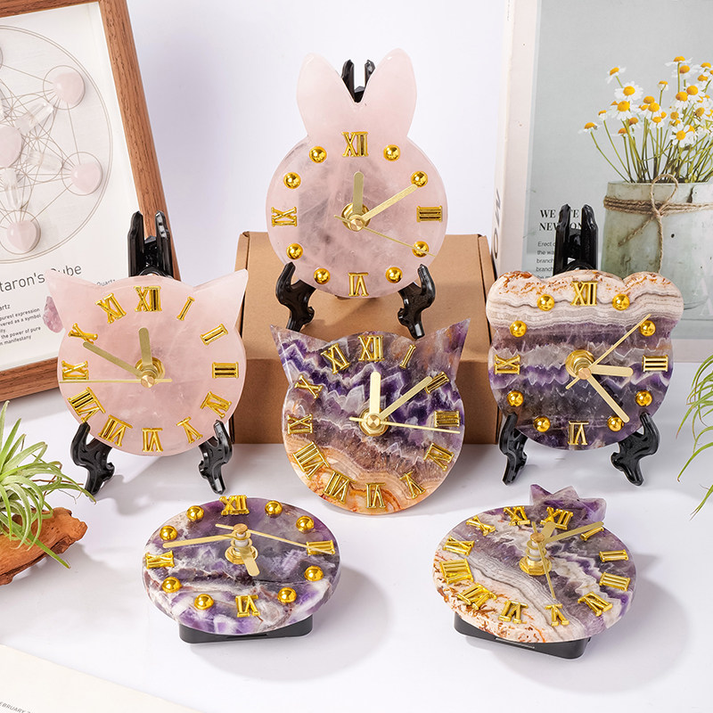 天然水晶石时钟摆件创意玛瑙片钟表家居客厅动物水果造型装饰摆设,淘宝优惠券,粉丝福利购,淘宝优惠卷