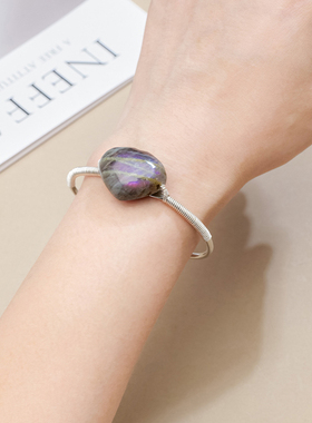 天然水晶紫光拉长石爱心合金手镯