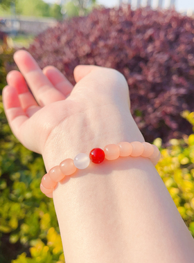 天然红玛瑙白玛瑙藕粉玉髓原创手串手链温柔简约百搭通勤礼物女