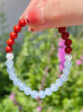 天然满肉南红珍珠冰海蓝玉髓原创手串手链招财混元珠灵珠魔丸高级