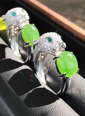 活口可调节指环银镶玉