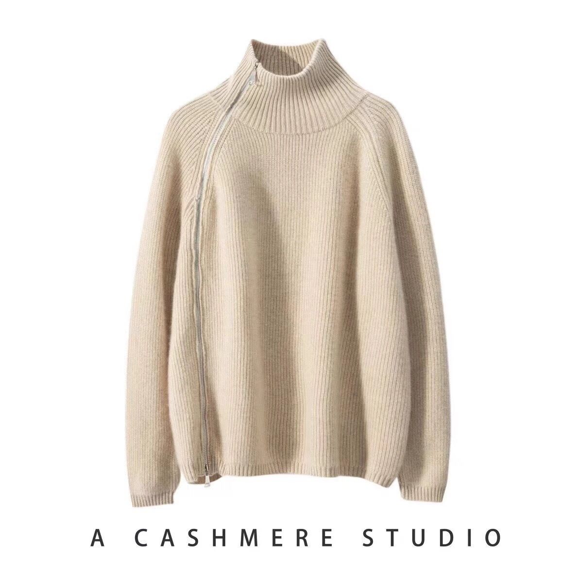 羊范2024秋冬新款100%羊毛女半高领纯色侧边拉链开衫加厚针织衫,淘宝优惠券,粉丝福利购,淘宝优惠卷