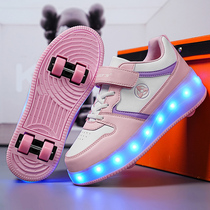 Girl Storm Walking Shoes Four Wheels Glowing Shoes Double Wheels Student Skate Boy Pulley Shoes Children With Wheels Shoes