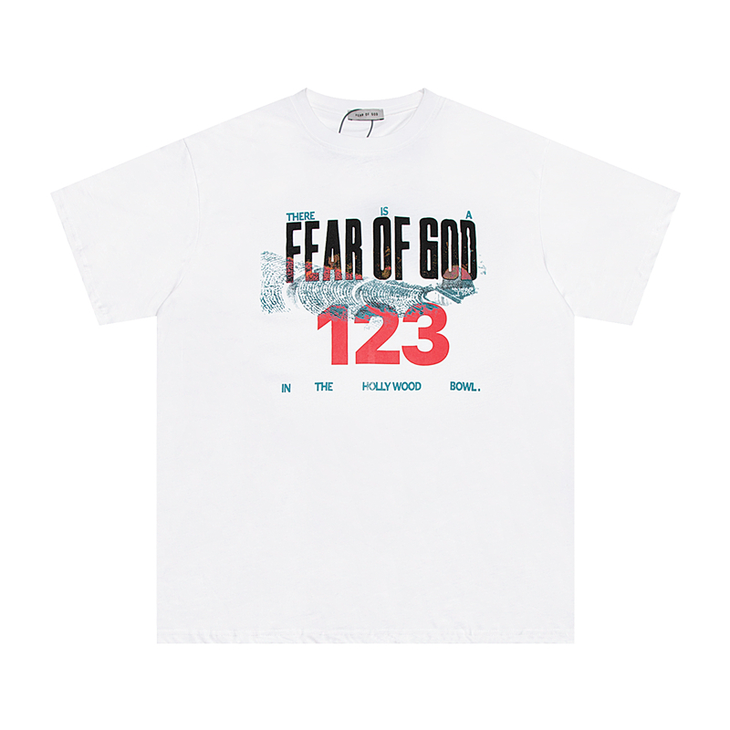 FEAR OF GOD x RRR123联名款字母印花FOG美式高街男女宽松短袖T恤 - 图3