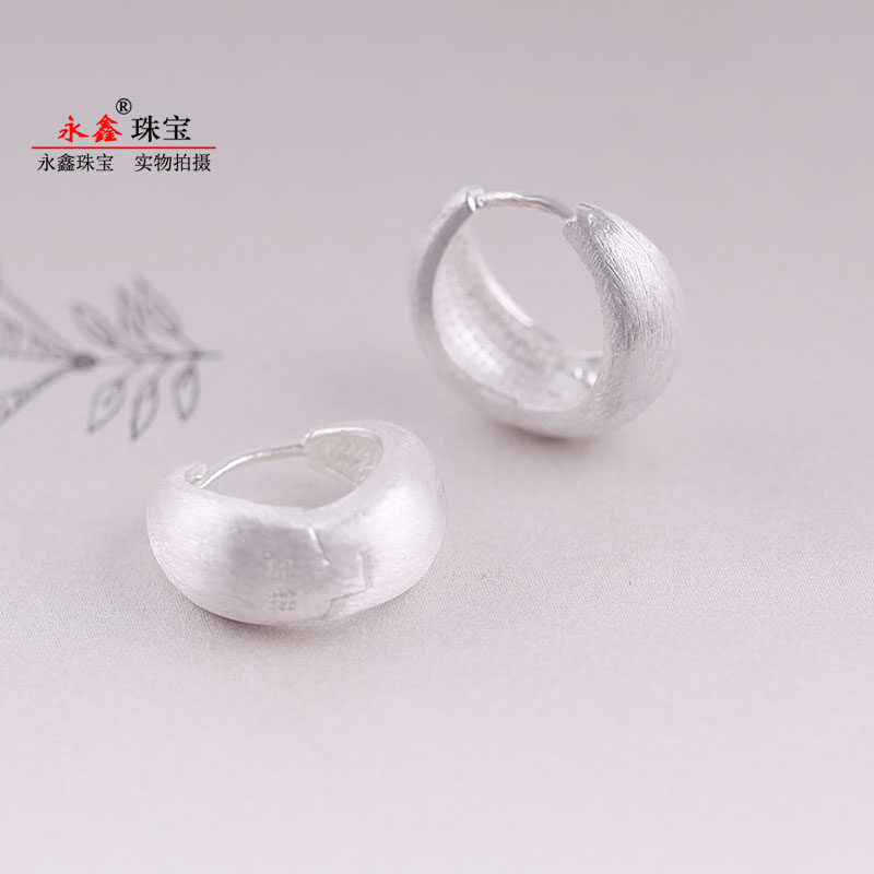 纯银耳扣女999足银耳环实心碎冰冰拉丝水滴轻奢高级感通勤耳圈,淘宝优惠券,粉丝福利购,淘宝优惠卷