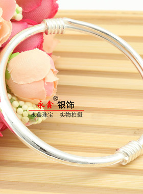 正品未镶嵌亮面母亲节纯银手镯
