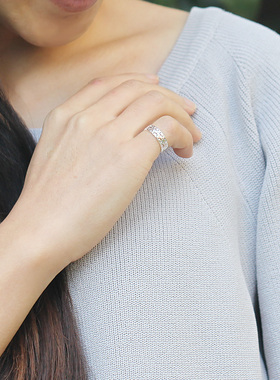 戒指水波纹男女款气质纯银刻字