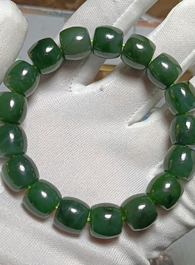 天然和田玉碧玉手链手串 卡11-12珠 泉友净土带证书保真品礼物h67