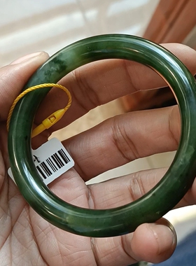 商场撤柜-天然和田玉碧玉圆条手镯玉镯子带官方鉴定证书保真品g21