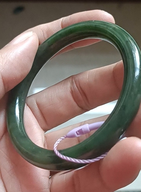 商场撤柜天然和田玉碧玉圆条手镯玉镯 带官方鉴定证书保真品q104