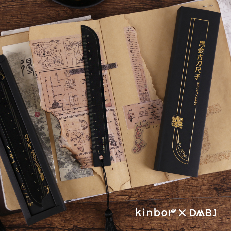 kinbor盗墓笔记文具黑金古刀尺子DMBJ联名张起灵三角金属直尺18cm-图2