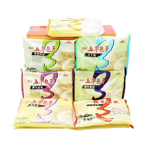 扬州五亭包子青菜包三丁包鲜肉豆沙油糕30g*12只袋装速冻点心早餐 - 图1