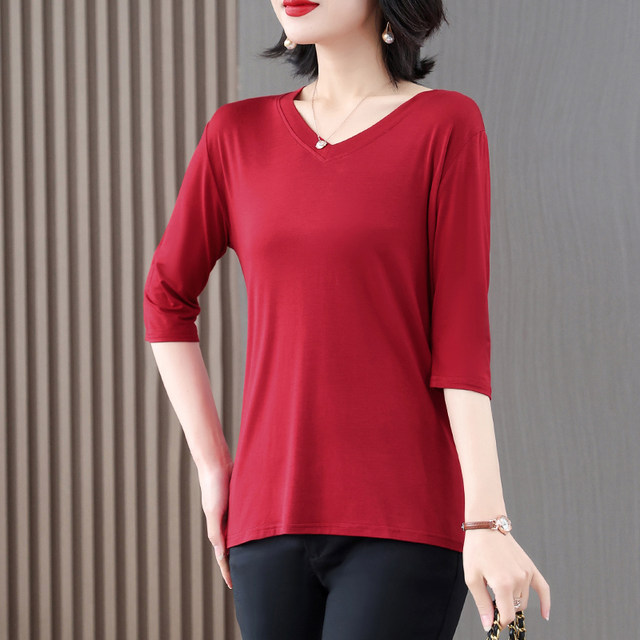 Mid-sleeve summer thin t-shirt modal women's bottoming shirt