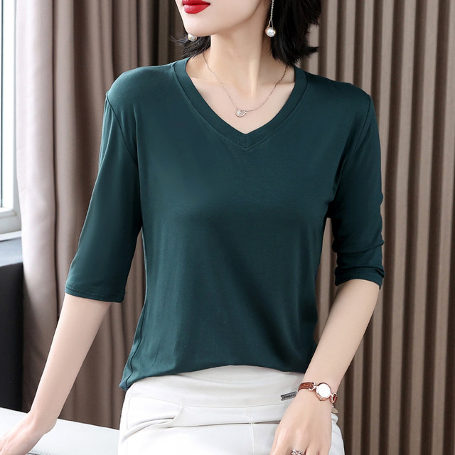 Mid-sleeve summer thin t-shirt modal women's bottoming shirt