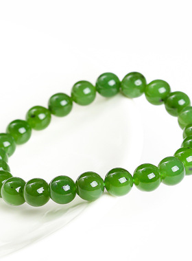 天然和田碧玉手链菠菜绿圆珠手串高品质玉石手饰复古优雅百搭气质