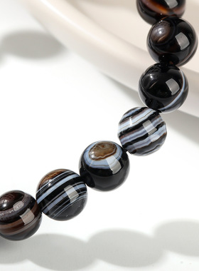 7A级黑天眼玛瑙圆珠手链天然原石打磨复古风转运手串男女百搭手饰