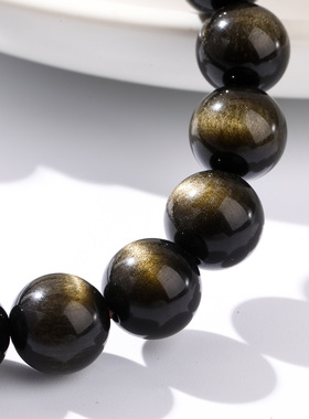 收藏级 8A天然金曜石手链男女款单圈手串 强猫眼效应招财转运饰品