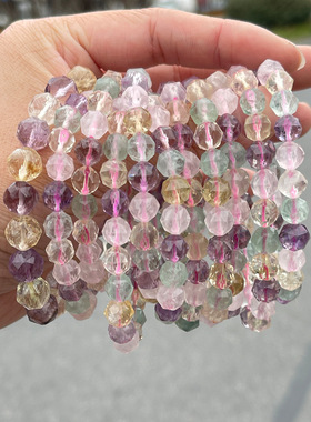 天然五行水晶钻石切面手链 多元素水晶搭配五行调和能量手串首饰