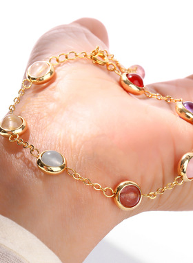 ins 风七彩水晶转运珠手链 多色水晶共生小众设计 能量守护首饰女