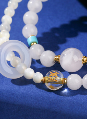 五行金木水火土双圈手链女天然白色珍珠贝白玉多圈手串新中式首饰