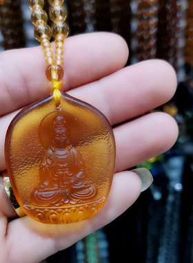 新款时尚黄色琉璃滴水观音吊坠