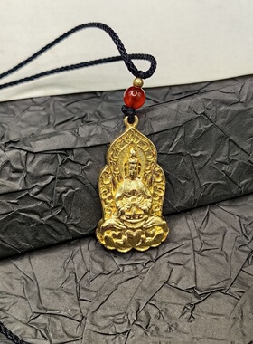 新中式复古金色平安观音吊坠男女