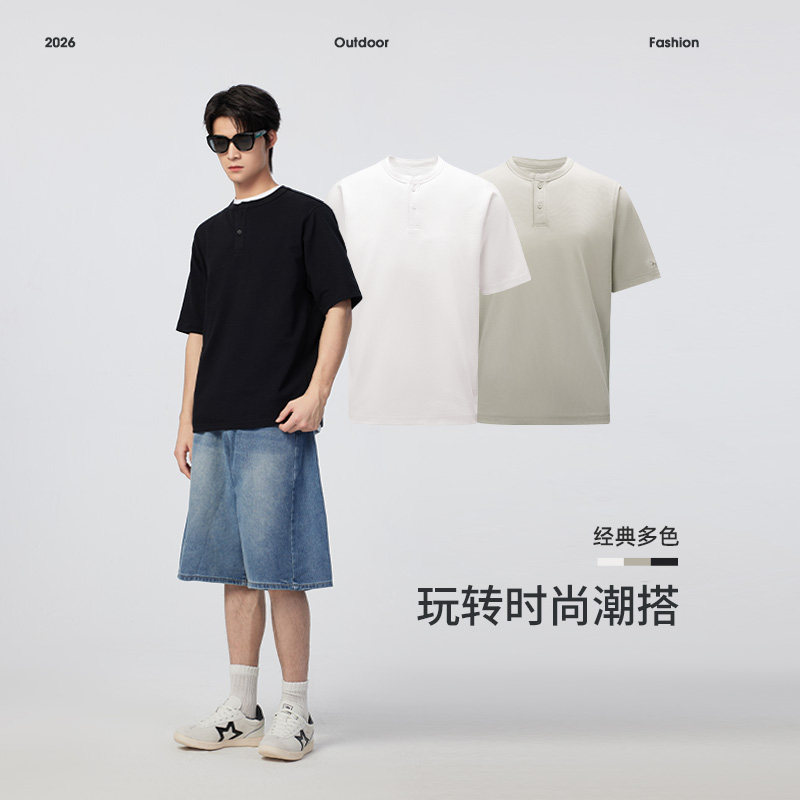 骆驼男装圆领短袖T恤男士夏季新款户外通勤优可丝打底衫白色透气