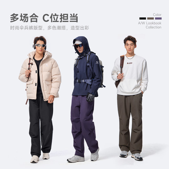 骆驼漫游工装裤女秋冬季宽松高腰直筒户外徒步休闲登山裤