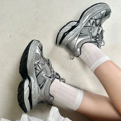 Camel/银弦厚底银色老爹鞋