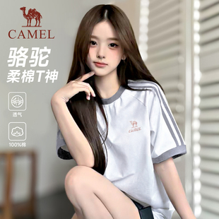 骆驼纯棉复古运动短袖