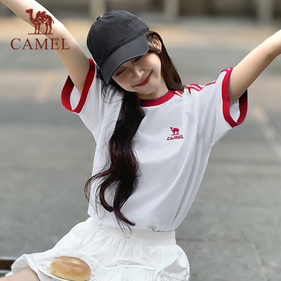 骆驼柔绵T神春夏季棉t恤女短袖圆领情侣复古宽松运动休闲上衣男