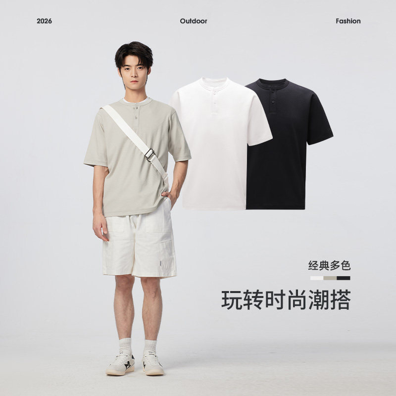 [优可丝]骆驼男装圆领短袖T恤男夏季新款户外通勤打底衫白色透气