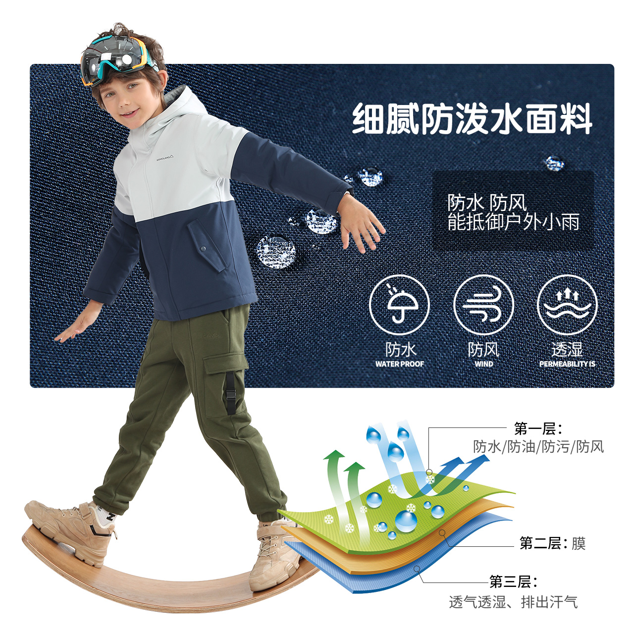 骆驼童装冬款夹棉冲锋衣防风防水保暖外套 热品库 性价比省钱购