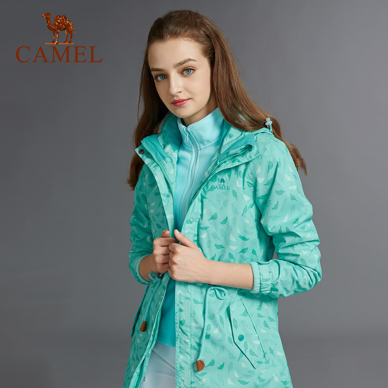 新品 中长款潮牌三合一两件套女款登山服 骆驼户外冲锋衣 2018 新品 中长款潮牌三合一两件套女款登山服 骆驼户外冲锋衣 2018