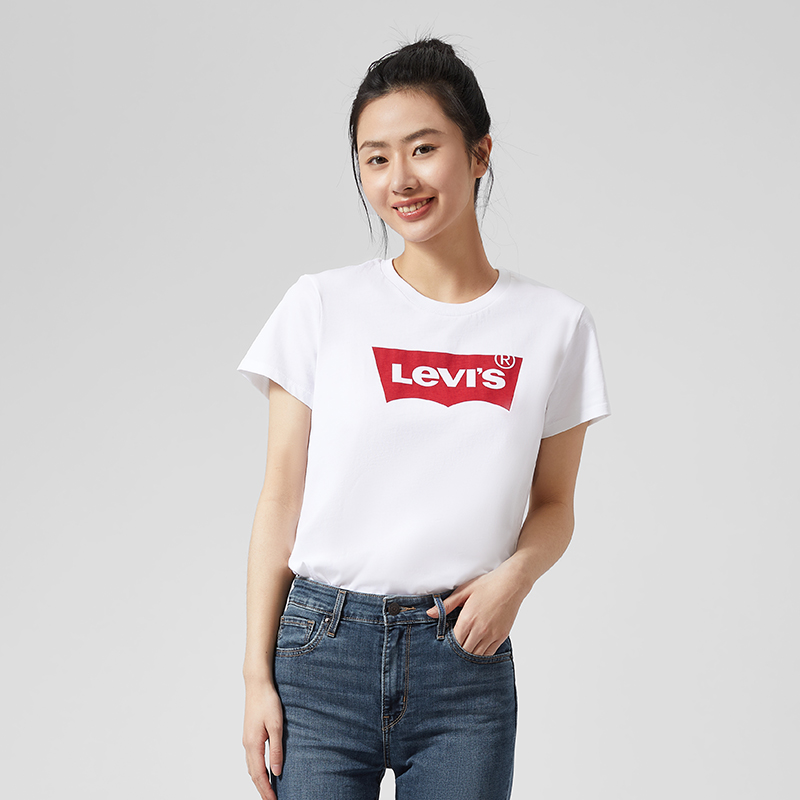 Levi's李维斯经典白色百搭LOGO印花短袖女夏季T恤17369-0468