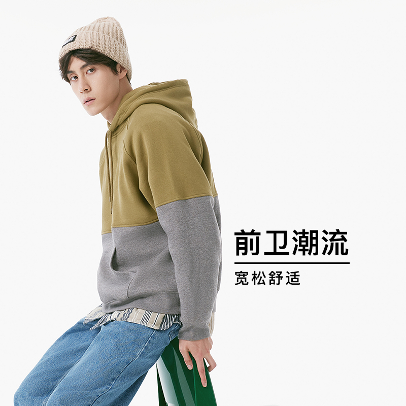 Levi's李维斯春季新款男士连帽卫衣拼色抽绳休闲上装外套-图2