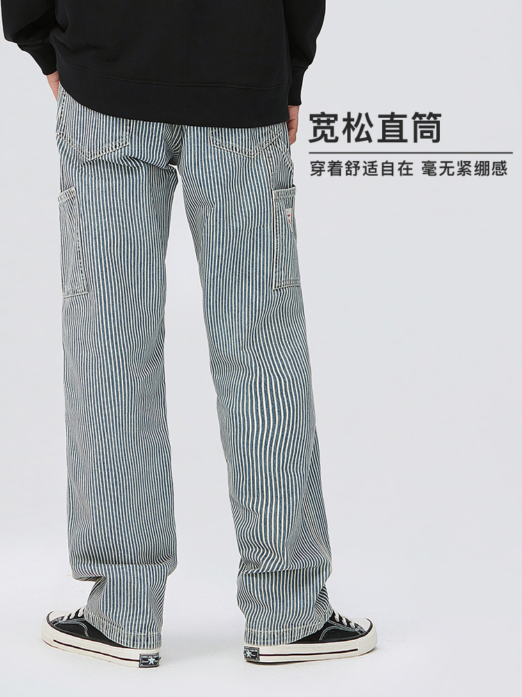 Levi's李维斯 2024春季男美式568直筒蓝白条纹宽松时尚潮流牛仔裤-图2