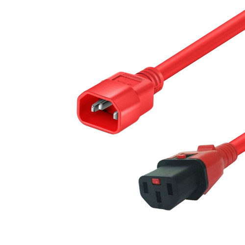红蓝色带锁C13-C14品字尾公母延长线PDU服务器防脱电源线C13转C14-图3